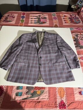 Michael Kors Lavender/Blue Plaid Two-Button Blazer 52L